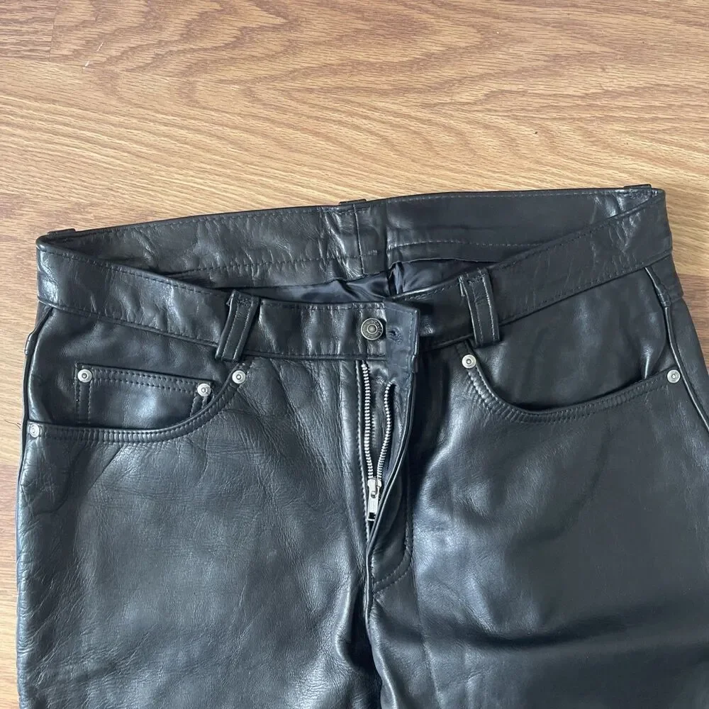 Schott NYC 600 Cowhide Men Leather Chopped  Black Motorcycle Pant Made In USA